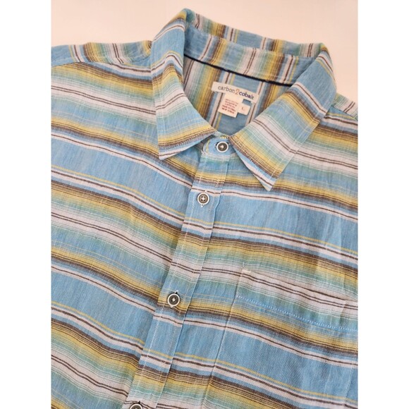Carbon‎ 2 Cobalt Shirt Men's L Multicolor Short Sleeve Striped Button Up - Picture 1 of 4